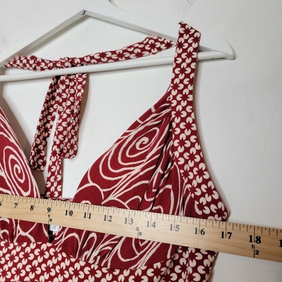 LONDON TIMES Halter Dress Red Abstract Print Retro Sweetheart Neck Women's 14 - Picture 13 of 13